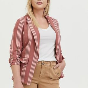 Dusty Rose Stripe Longline Boyfriend Blazer